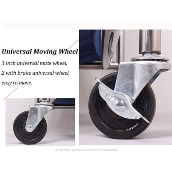 Movable Cart Laundry Trolley with Wheels, Stainless Steel Frame, Blue Laundry Sorter Basket for Home and Hotel Housekeeping